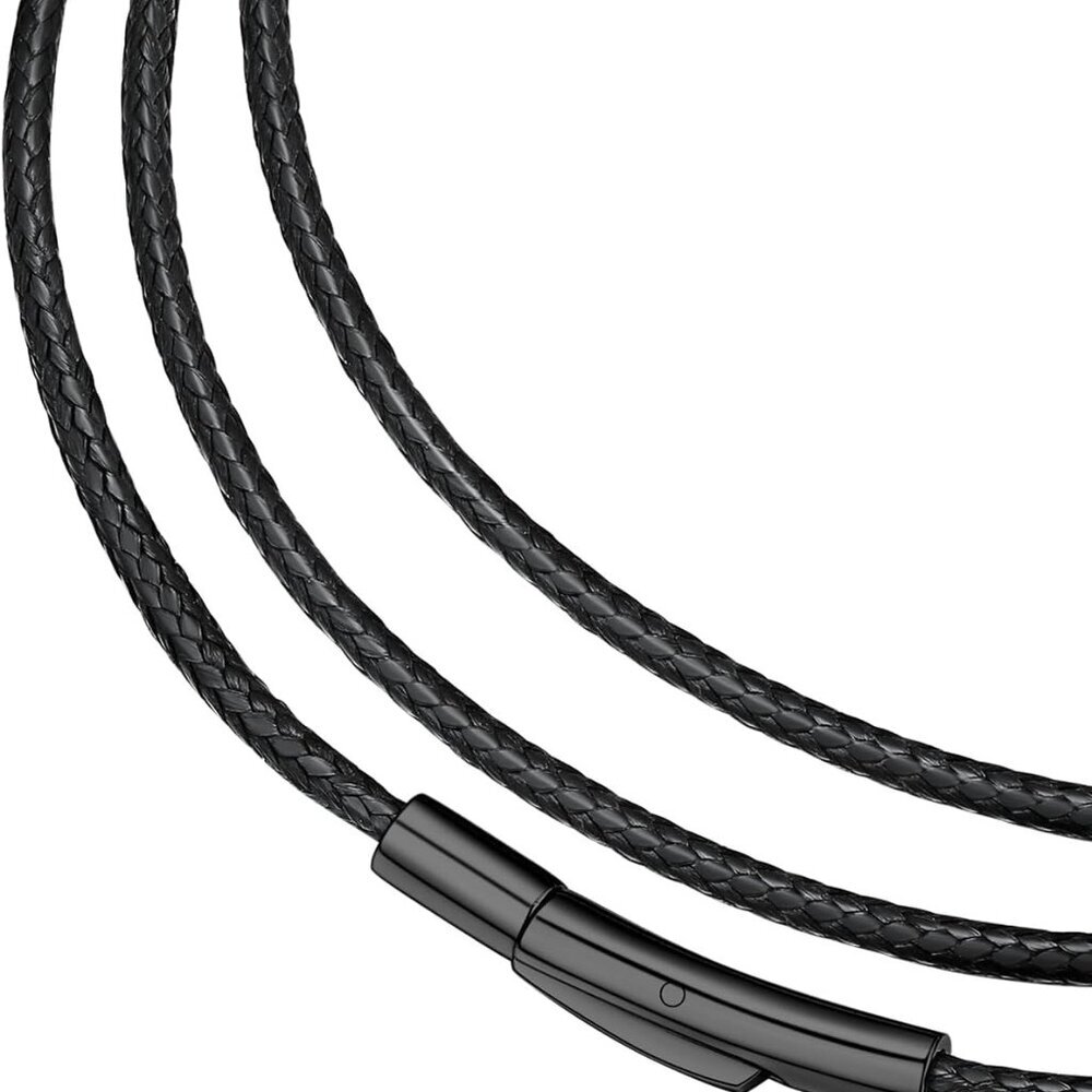 Braided Leather 2MM/3MM Necklace Cord for Men with Stainless Steel Snap Clasp, W